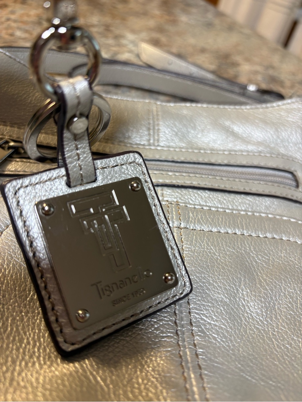Tignanello Silver Metallic Leather Crossbody Bag